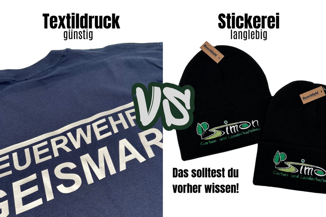 Stickerei vs Textildruck Vergleich Logo auf Kleidung Stick vs Druck Unterschied