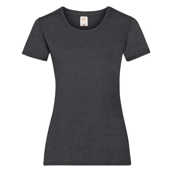 Fransaert Preisbewusst Damen T-Shirt mit Logo – Fruit of the Loom Ladies Valueweight in dark heather grey