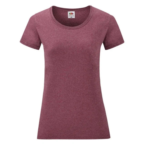Fransaert Preisbewusst Damen T-Shirt mit Logo – Fruit of the Loom Ladies Valueweight in heather burgundy