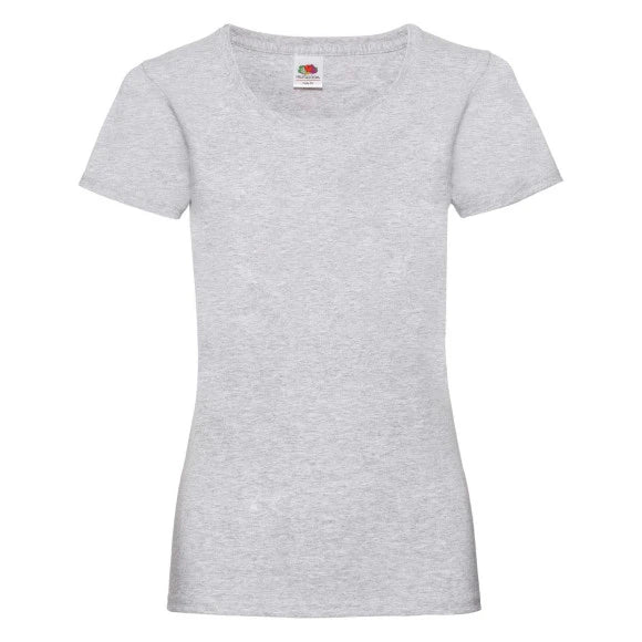 Fransaert Preisbewusst Damen T-Shirt mit Logo – Fruit of the Loom Ladies Valueweight in heather grey