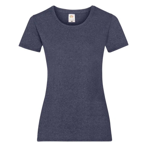 Fransaert Preisbewusst Damen T-Shirt mit Logo – Fruit of the Loom Ladies Valueweight in heather navy