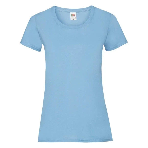 Fransaert Preisbewusst Damen T-Shirt mit Logo – Fruit of the Loom Ladies Valueweight in sky blue