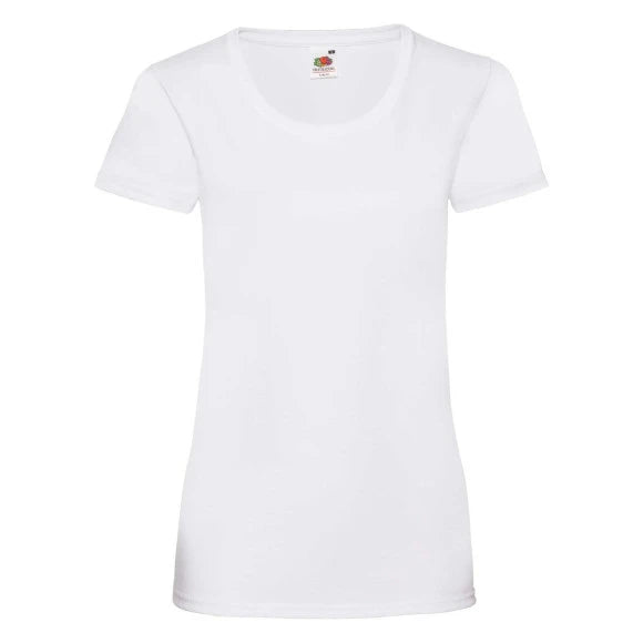 Fransaert Preisbewusst Damen T-Shirt mit Logo – Fruit of the Loom Ladies Valueweight in white