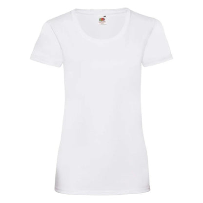 Fransaert Preisbewusst Damen T-Shirt mit Logo – Fruit of the Loom Ladies Valueweight in white