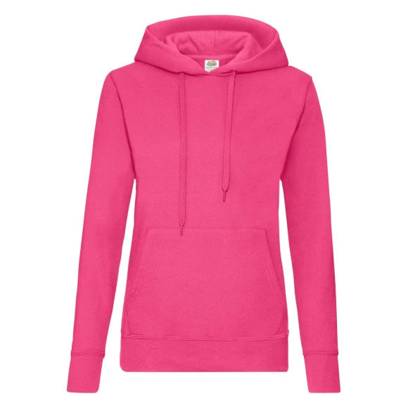 Fruit of the Loom Ladies Classic Hooded Sweat 62-038-0 fuchsia