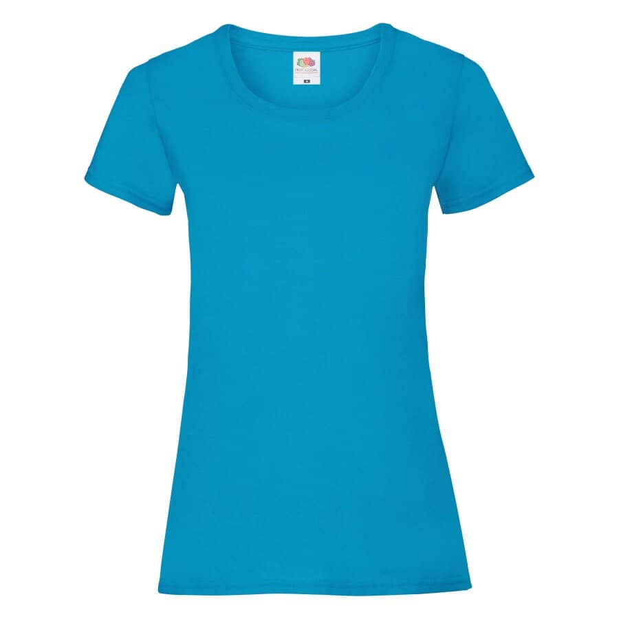 Fransaert Preisbewusst Damen T-Shirt mit Logo – Fruit of the Loom Ladies Valueweight in azure blue