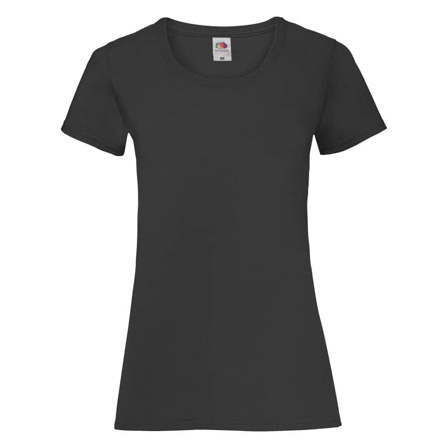 Fransaert Preisbewusst Damen T-Shirt mit Logo – Fruit of the Loom Ladies Valueweight in black