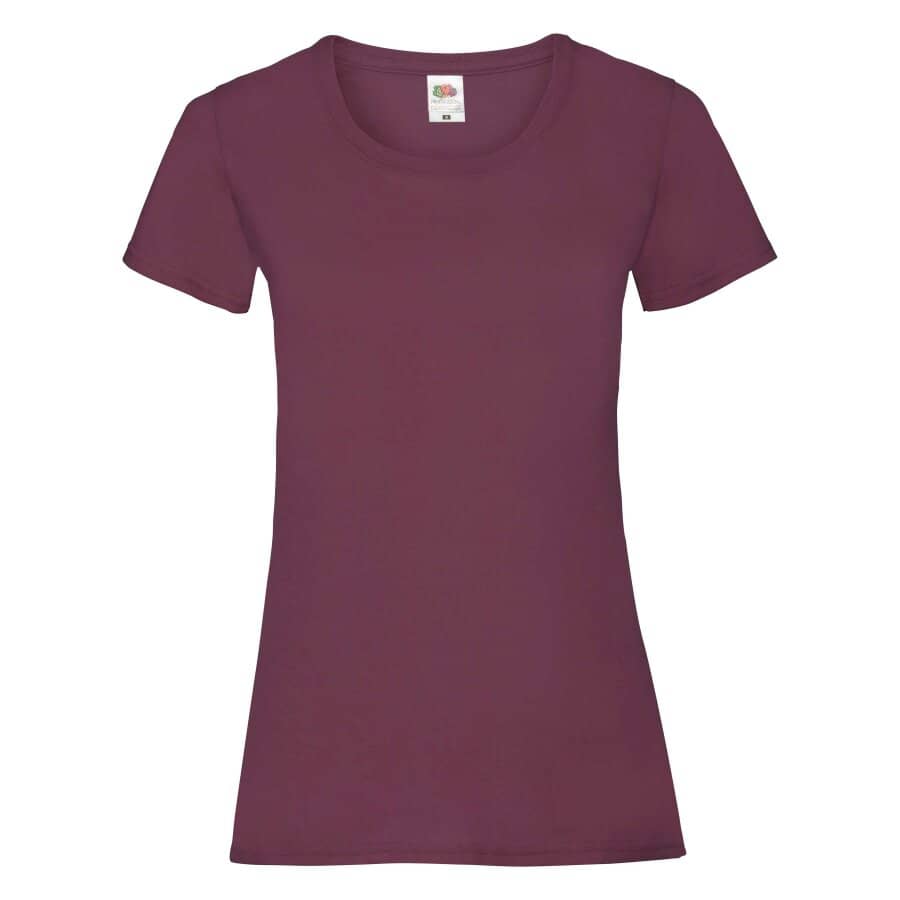 Fransaert Preisbewusst Damen T-Shirt mit Logo – Fruit of the Loom Ladies Valueweight in burgundy