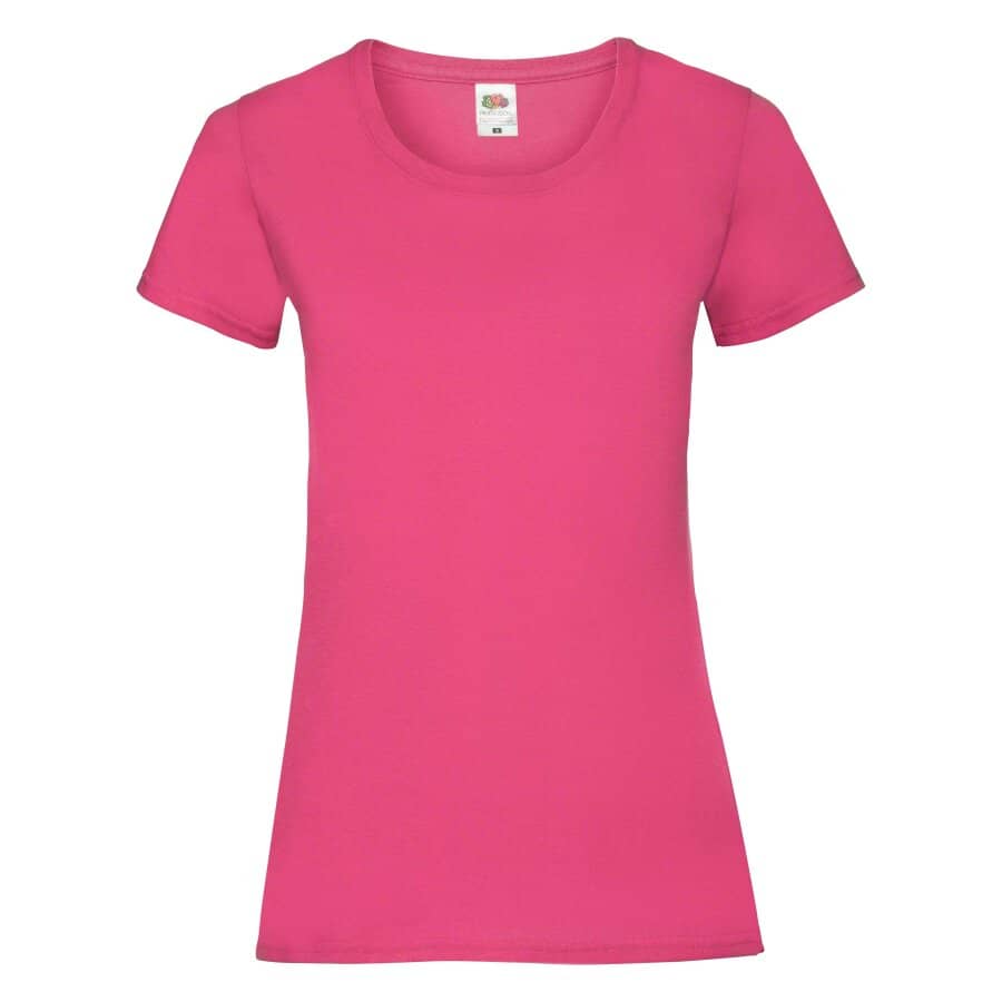 Fransaert Preisbewusst Damen T-Shirt mit Logo – Fruit of the Loom Ladies Valueweight in fuchsia