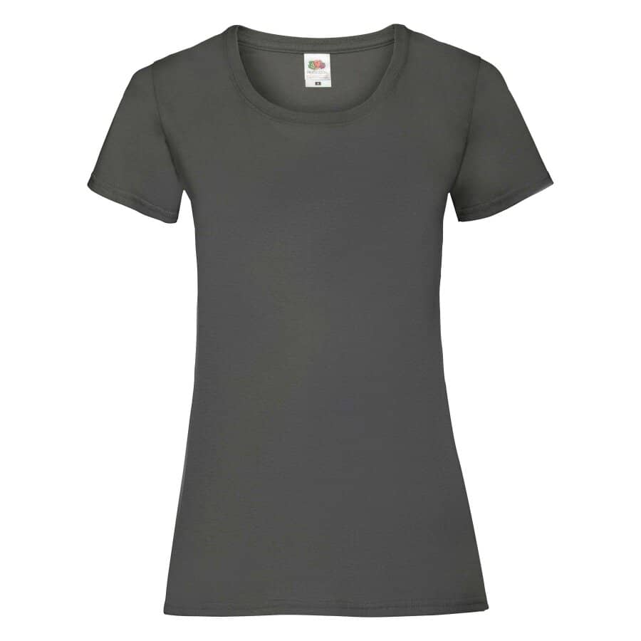 Fransaert Preisbewusst Damen T-Shirt mit Logo – Fruit of the Loom Ladies Valueweight in light graphite