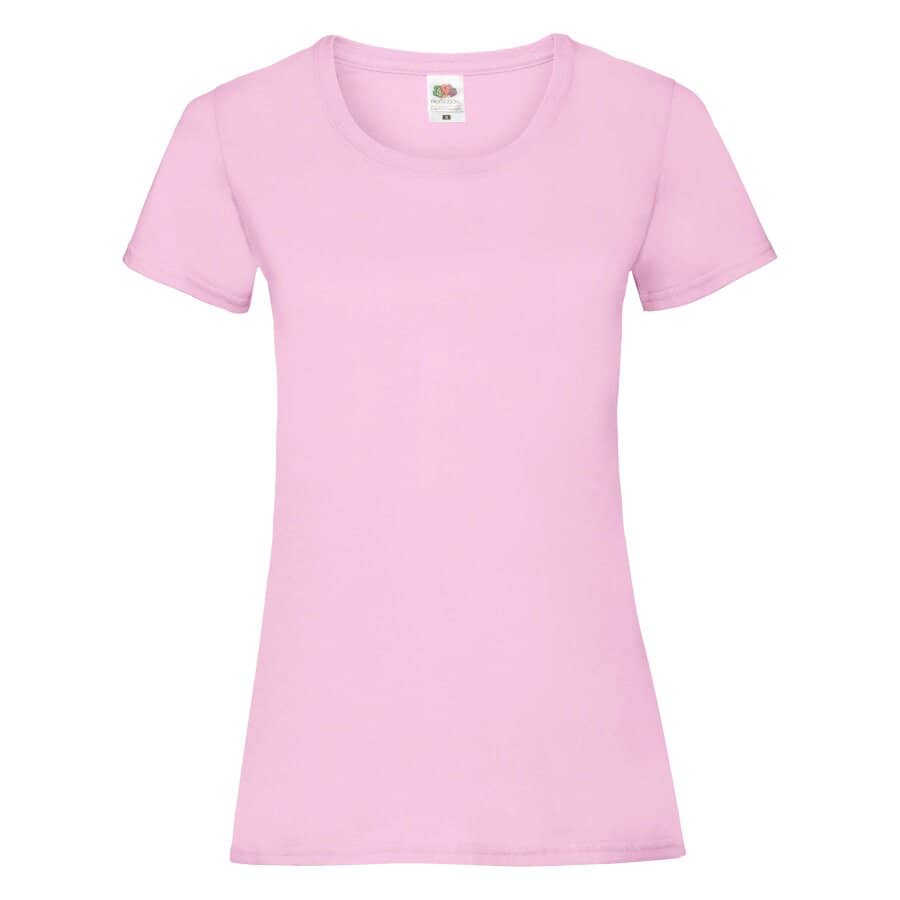 Fransaert Preisbewusst Damen T-Shirt mit Logo – Fruit of the Loom Ladies Valueweight in light pink