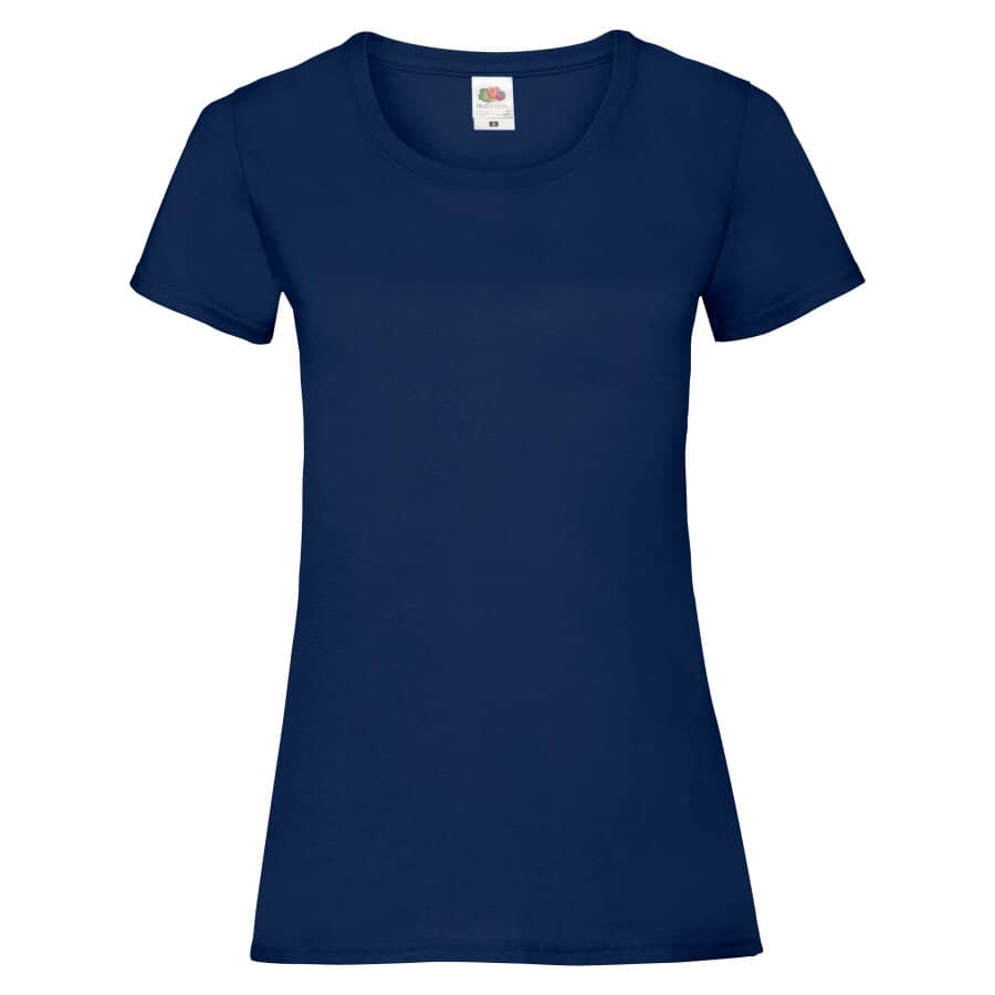 Fransaert Preisbewusst Damen T-Shirt mit Logo – Fruit of the Loom Ladies Valueweight in navy
