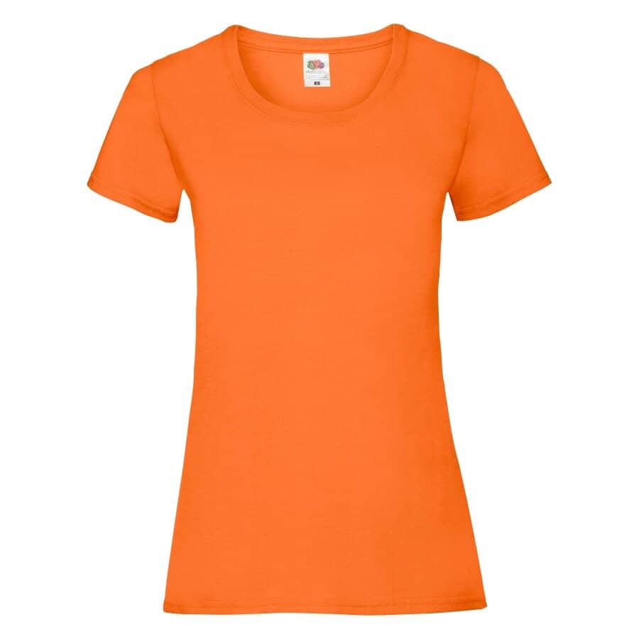 Fransaert Preisbewusst Damen T-Shirt mit Logo – Fruit of the Loom Ladies Valueweight in orange