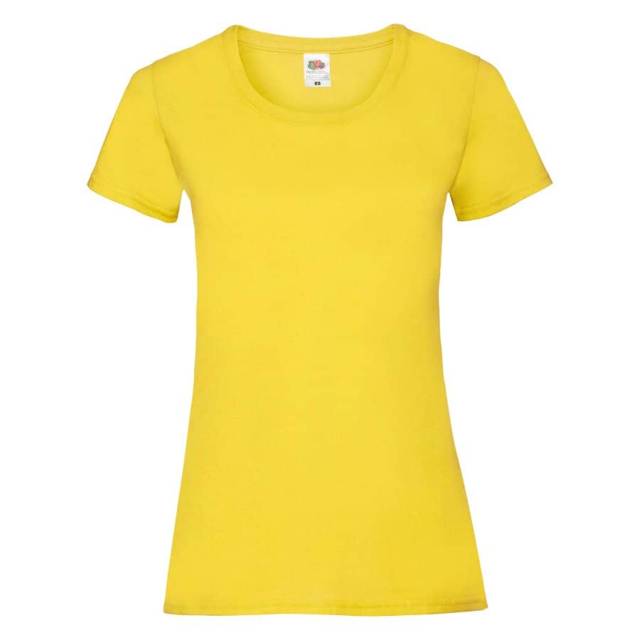 Fransaert Preisbewusst Damen T-Shirt mit Logo – Fruit of the Loom Ladies Valueweight in yellow